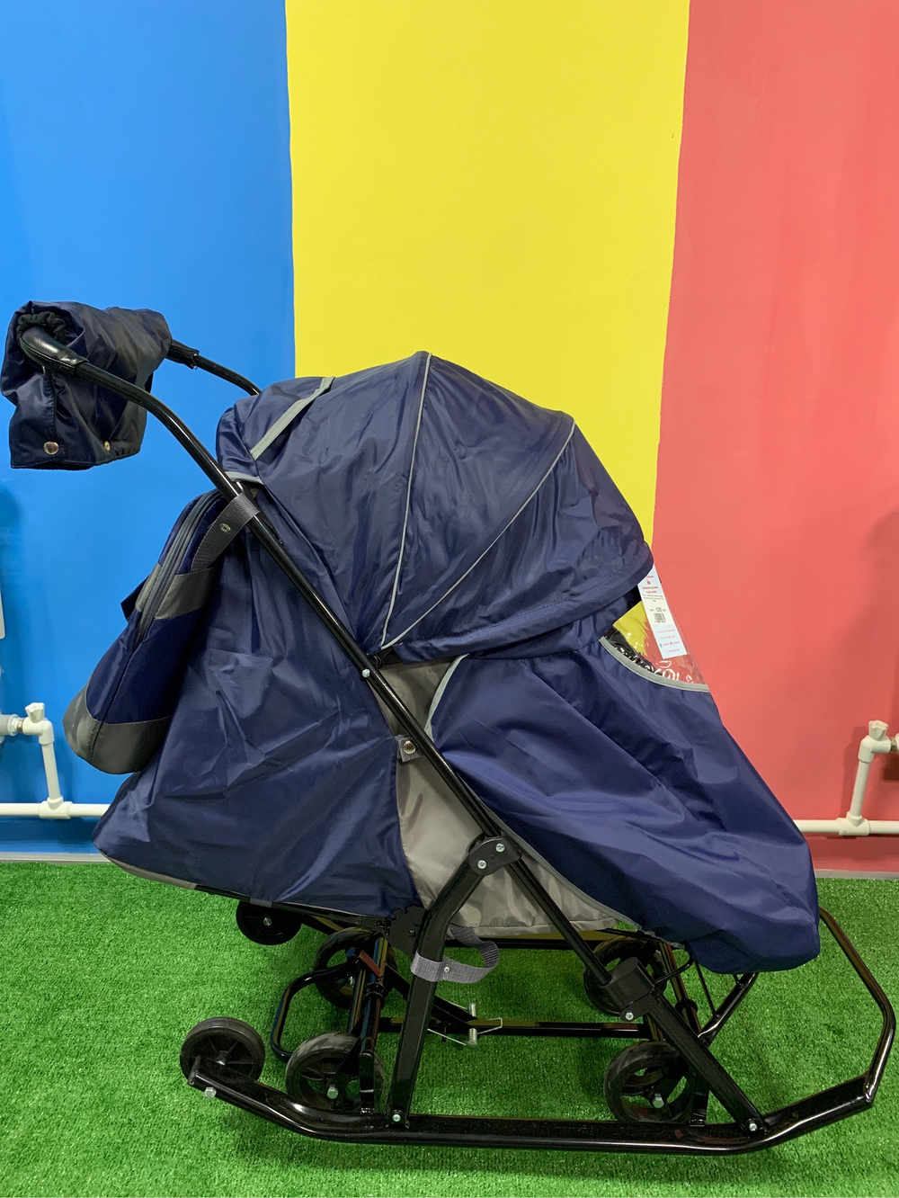 Санки - коляска Baby механизм смены полозьев на колеса (синий) арт. PcB19 Pikate