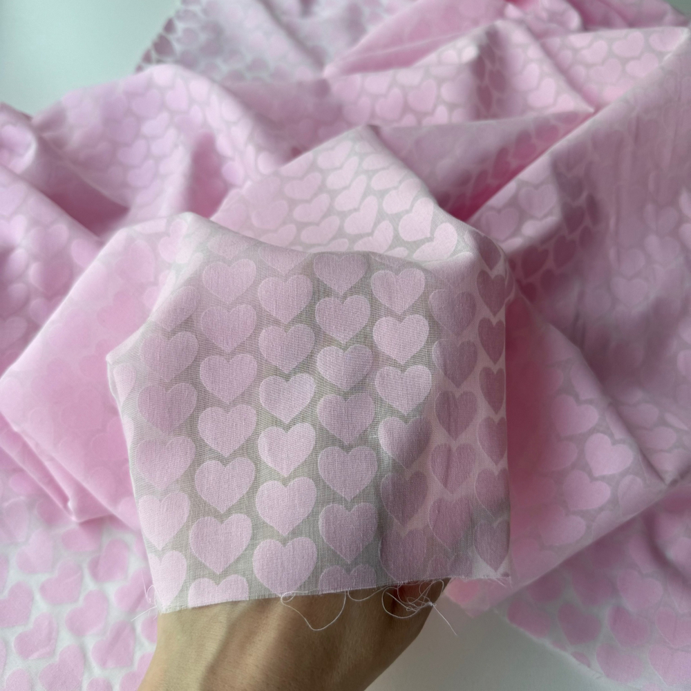 Батист розовые Сердечки