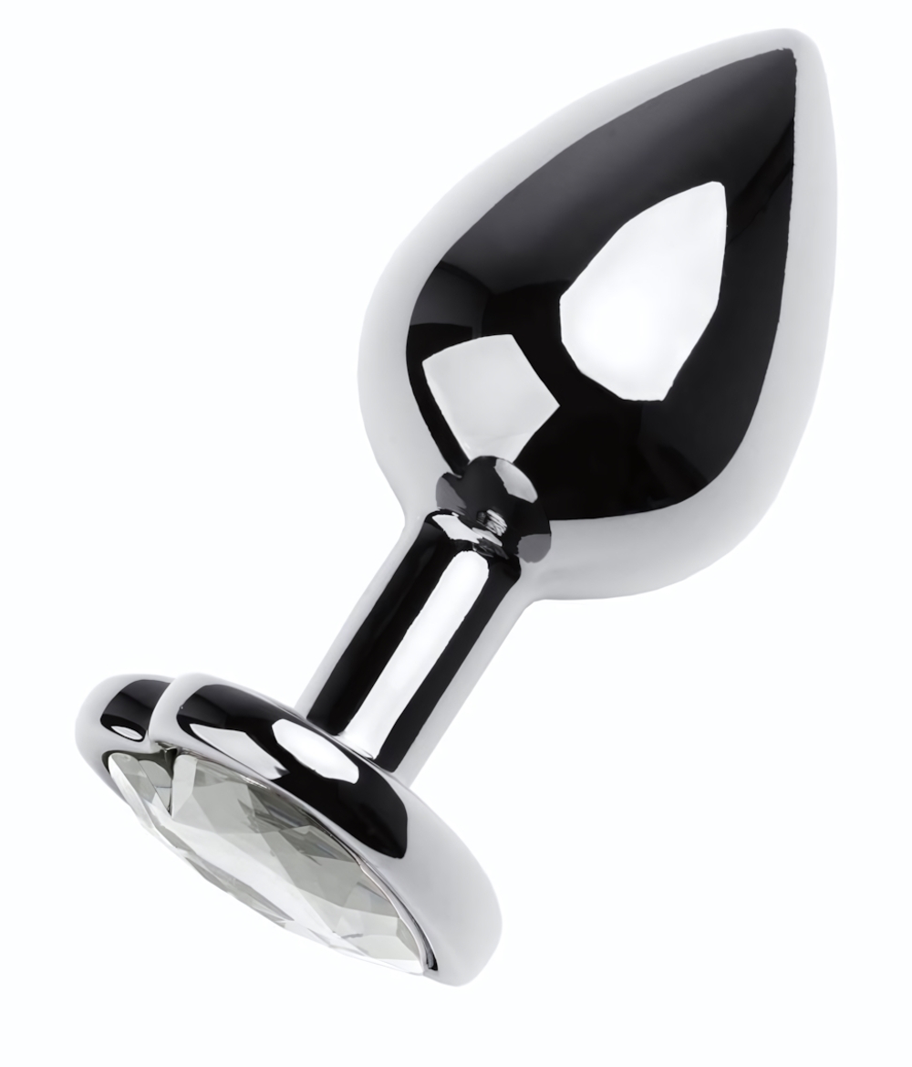 Серебристая анальная пробка с прозрачным кристаллом-сердцем - 8 см. (Цвет: прозрачный)