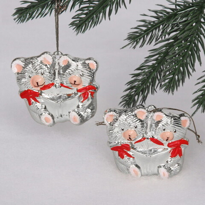 Елочные игрушки «Мишутки» 5*6 см (набор 2 шт), Серебро