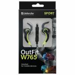 Наушники с микрофоном (гарнитура) вкладыши DEFENDER OutFit W765, проводные, 1,5 м, серые с желтым, 63765