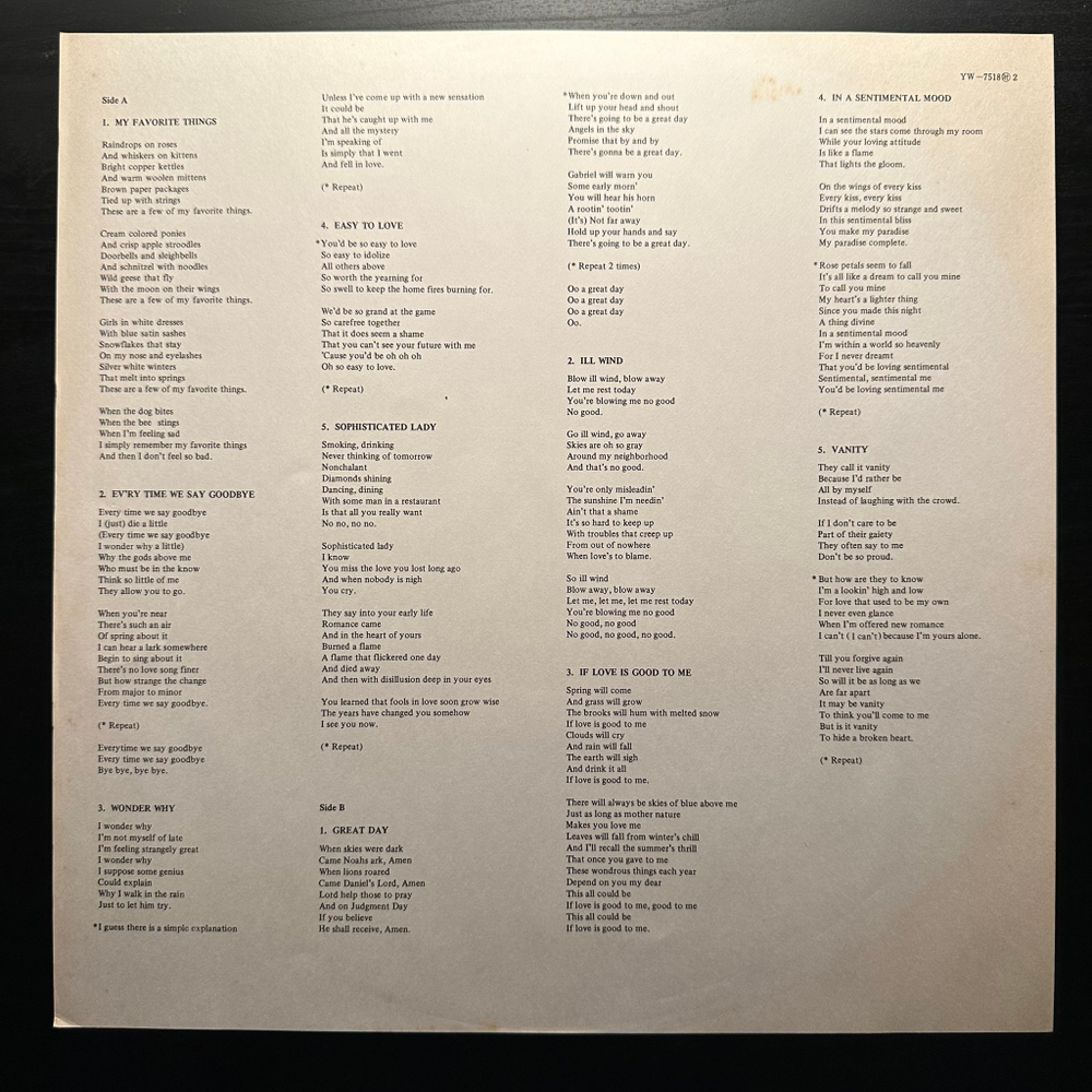 Sarah Vaughan ‎– After Hours (Япония 1975г.)