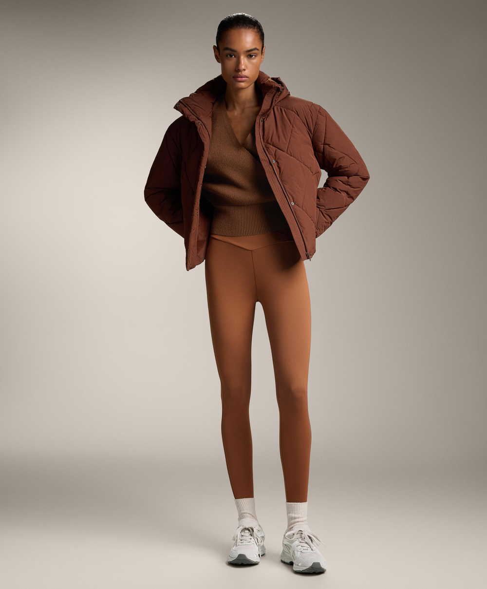 Oysho Джемпер с запахом из трикотажа в рубчик, коричневый