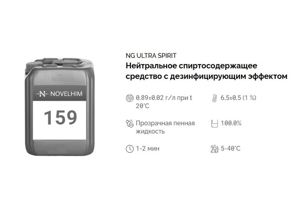 159 NG Ultra Spirit Средство с дезинфицирующим эффектом на основе спиртов. Канистра 10л.