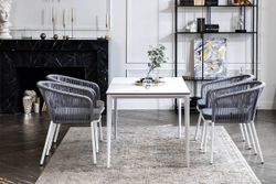 "Малага" обеденная группа на 4 персоны со стульями "Марсель", каркас белый, роуп светло-серый