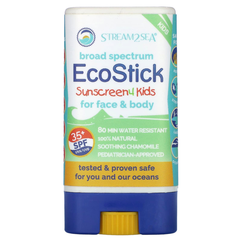 Stream2Sea, EcoStick Sunscreen 4 Kids, SPF 35+, без отдушек, 16 г (0,5 унции)