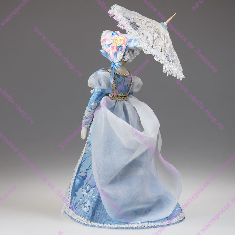 Сувенирная кукла со складным зонтиком в костюме начала 19 века