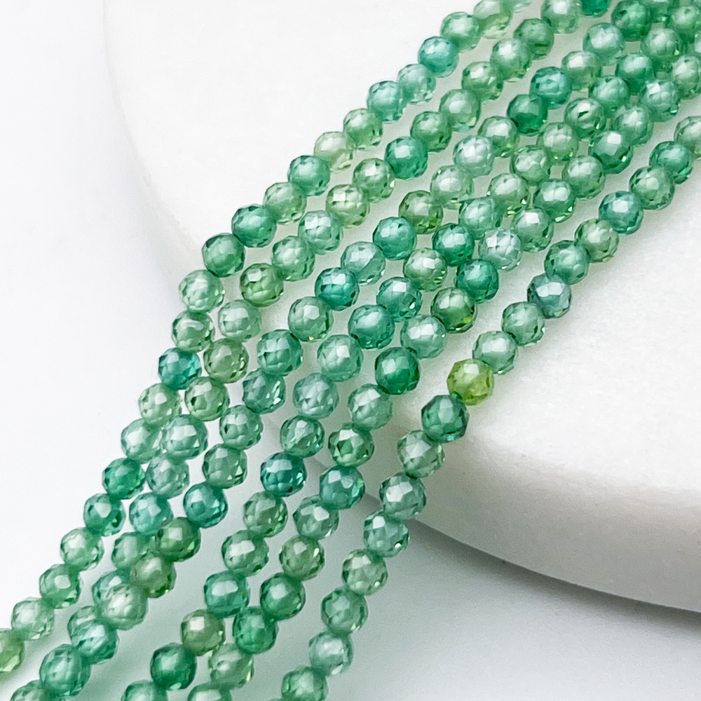 Фианит (кубический цирконий), цвет зеленый берилл, размер 3 мм, цена за нить 37 см