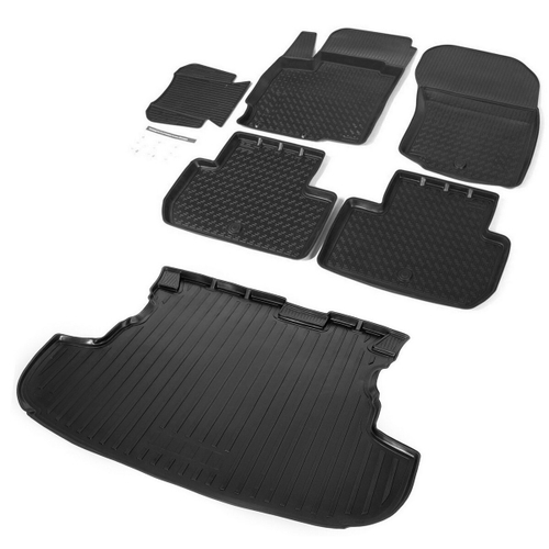 Коврики в салон и багажник автомобиля (комплект) Rival для Mitsubishi Outlander III поколение (багажник без органайзера) 2012-2018 2018-н.в., полиуретан, 6 частей, K14002002-4