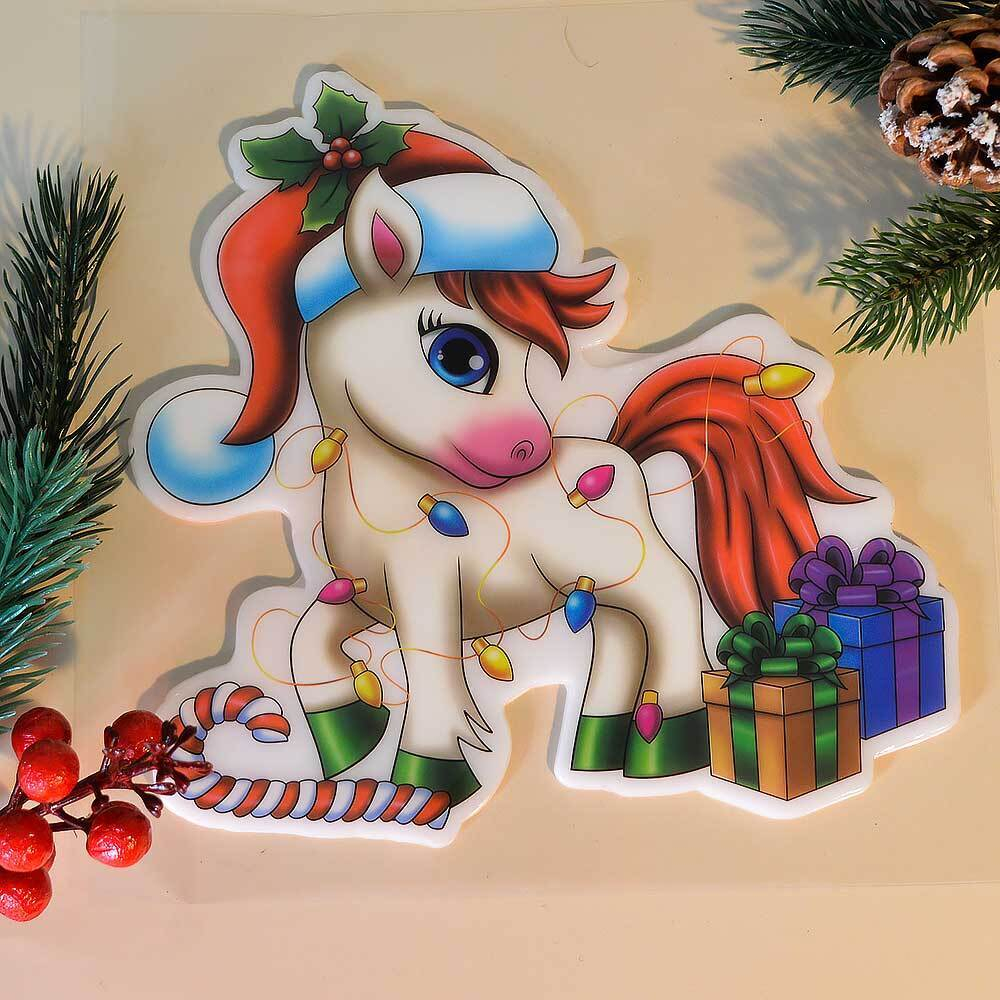 Наклейка на стекло "Лошадка с гирляндой" 20*20см