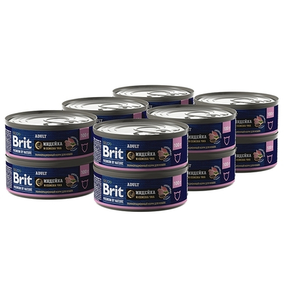 Консервы Brit Premium by Nature Adult для взрослых кошек, индейка с семенами чиа, 12 шт x 100 г