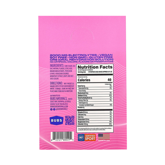 Смесь для приготовления электролитического напитка со вкусом ягодного ассорти, Hydrate or Die, BUBS Naturals, 20 пакетиков 2