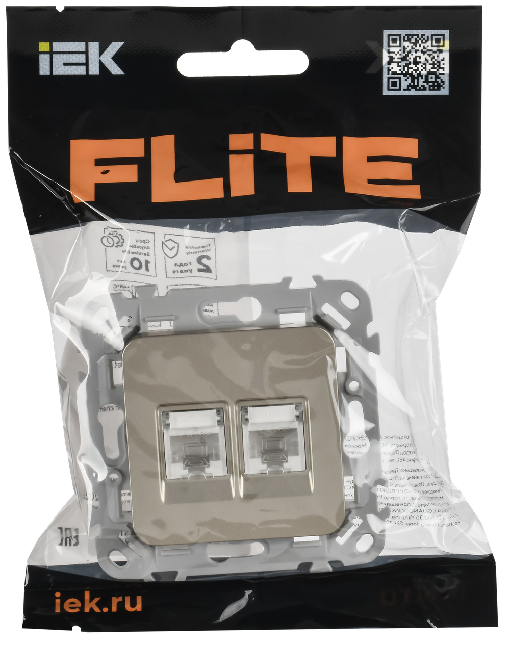 FLITE Розетка 2-местная компьютерная RJ45 категория 5Е UTP РК5е-2-0-ФлШ шампань IEK
