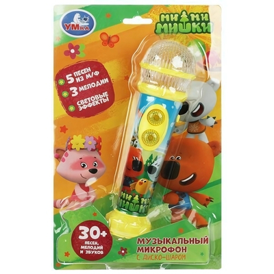 Микрофон "Ми-ми-мишки" 30 песен, мелодий, звуков, диско-шар, блистер HT834-R15 (Умка)