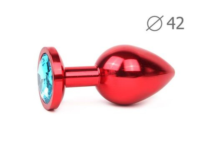 Коническая красная анальная втулка с голубым кристаллом - 9,3 см. (Цвет: голубой)