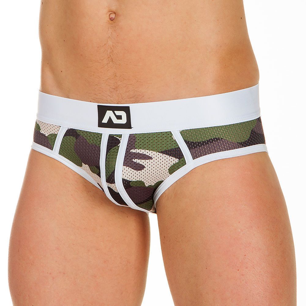 Трусы мужские брифы-джоки камуфляжные с белой резинкой ADDICTED