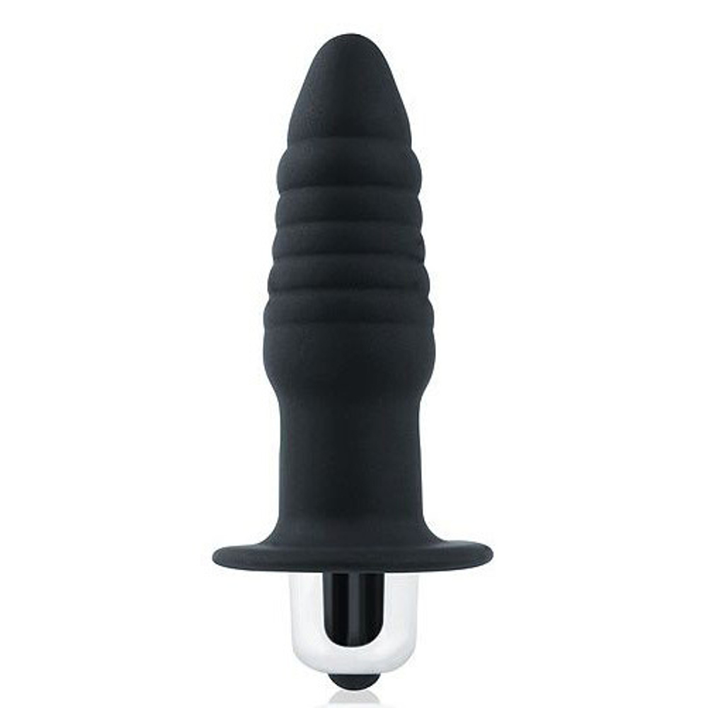 Черная ребристая вибровтулка 7см с ограничителем Bior Toys Sex Expert SEM-55188