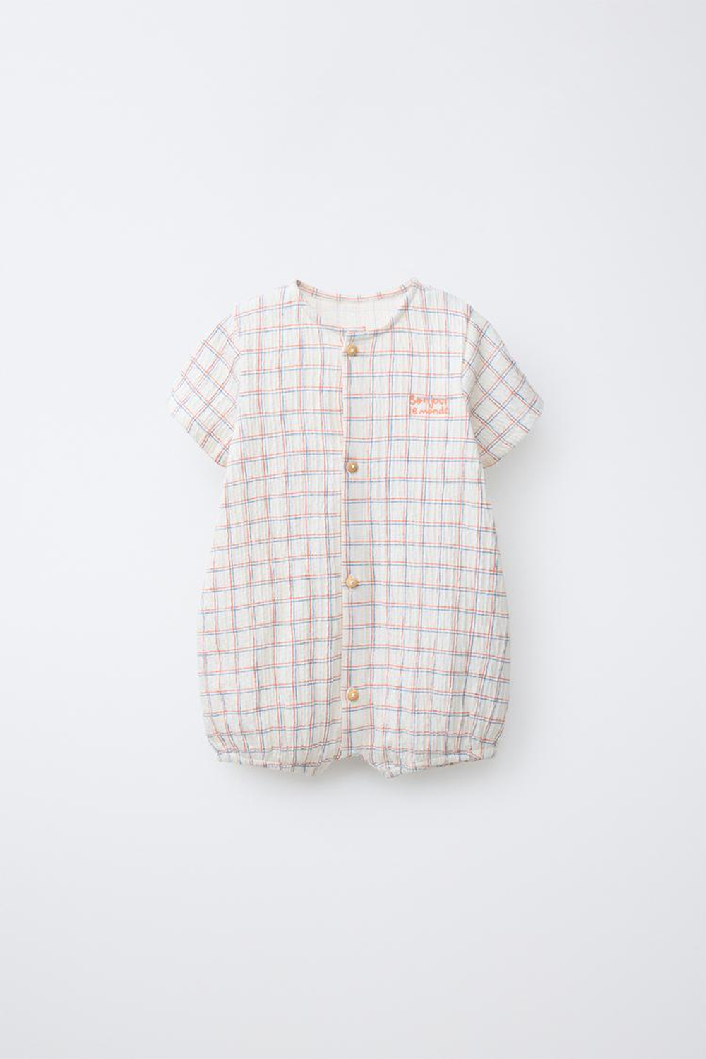 ZARA КОМБИНЕЗОН В КЛЕТКУ С ВЫШИВКОЙ, БЕЛЫЙ