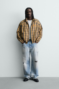 ZARA ТЕХНИЧЕСКАЯ КУРТКА СВОБОДНОГО КРОЯ В КЛЕТКУ, ЖЕЛТЫЙ