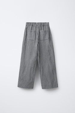 ZARA БРЮКИ WIDE LEG В КЛЕТКУ ВИШИ, БЕЛЫЙ/ЧЕРНЫЙ