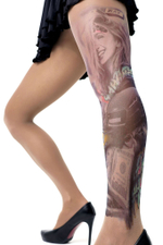 Колготки с имитацией тату в виде авто и девушки (Размер: S-M-L) (Цвет: бежевый)