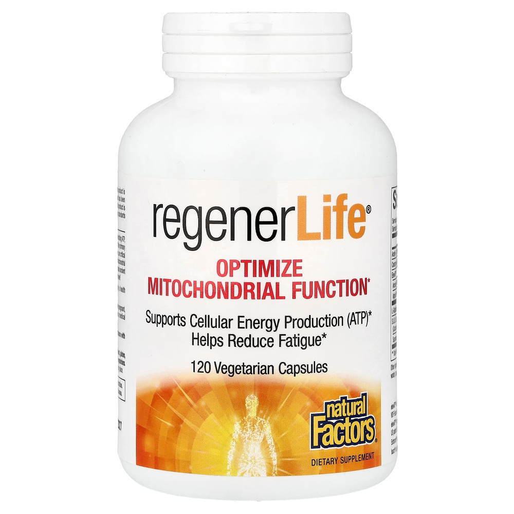 Natural Factors, RegenerLife®, добавка для оптимизации функции митохондрий, 120 вегетарианских капсул
