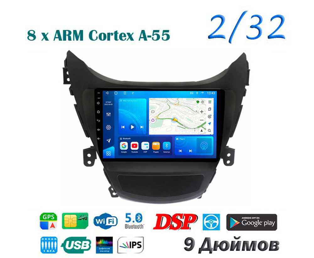 Topway TS18 2+32GB 8 ядер для Hyundai Elantra, Avante 2010-2013