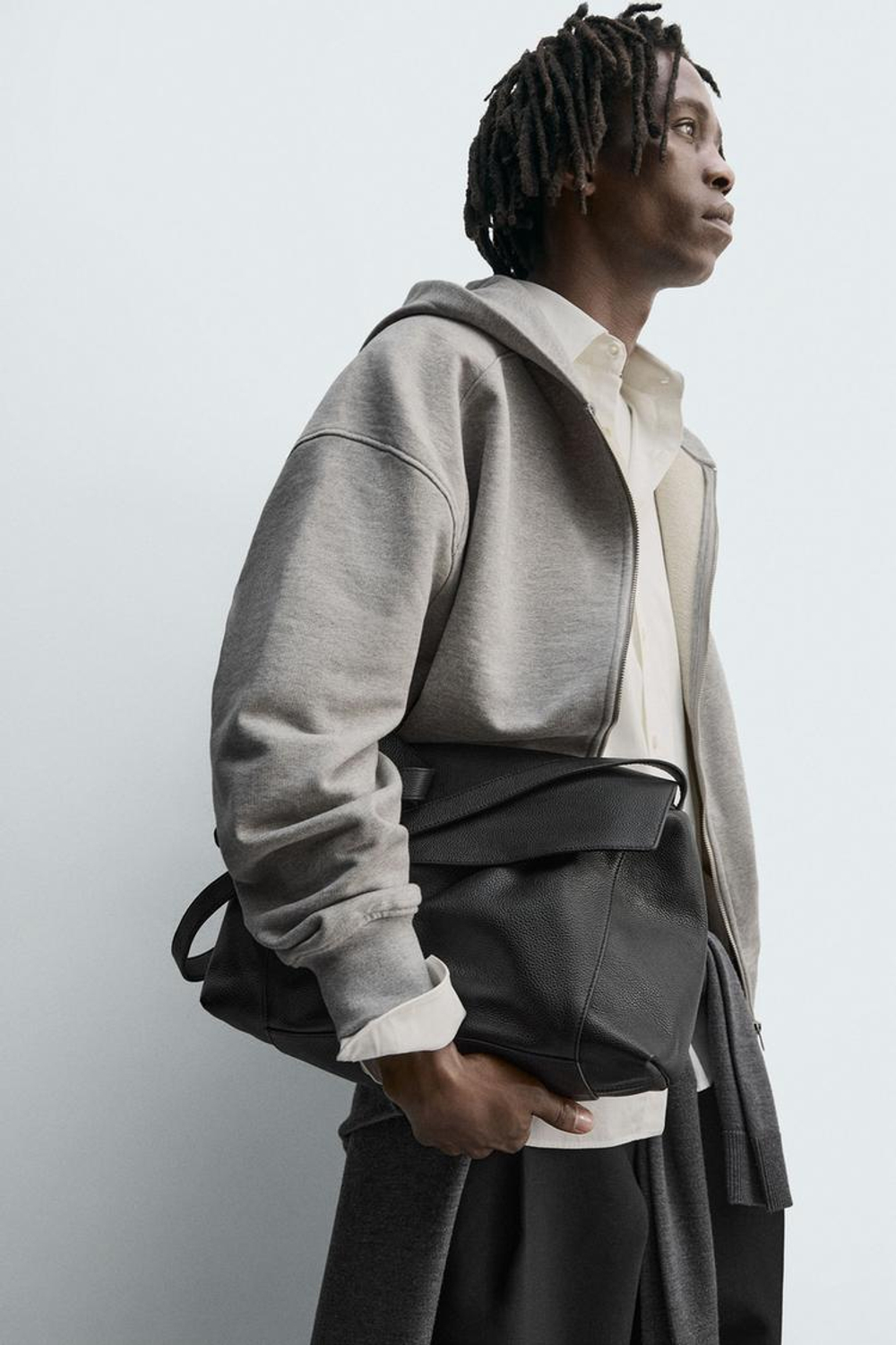 ZARA ТОЛСТОВКА НА МОЛНИИ С КАПЮШОНОМ И ЭТИКЕТКОЙ, СЕРЫЙ МЕЛАНЖ