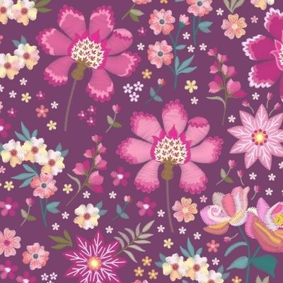 Сказочные цветы на лиловом фоне