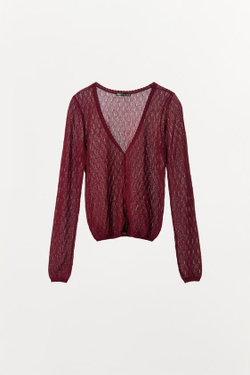 ZARA АЖУРНЫЙ ТРИКОТАЖНЫЙ КАРДИГАН, ГРАНАТОВЫЙ