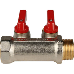 STOUT Коллектор с шаровыми кранами 3/4", 2 отвода 1/2" (красные ручки)