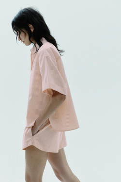 ZARA РУБАШКА ИЗ ПОПЛИНА С КАРМАНОМ, ПЕРСИКОВЫЙ