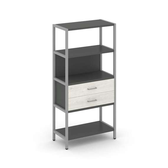 Shelf System Односекционный стеллаж четырехярусный с ящиками SN.STM-412 Антрацит/Дуб Наварра/Металл