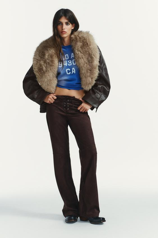 ZARA БРЮКИ FLARE С БАНТОМ, КОРИЧНЕВЫЙ