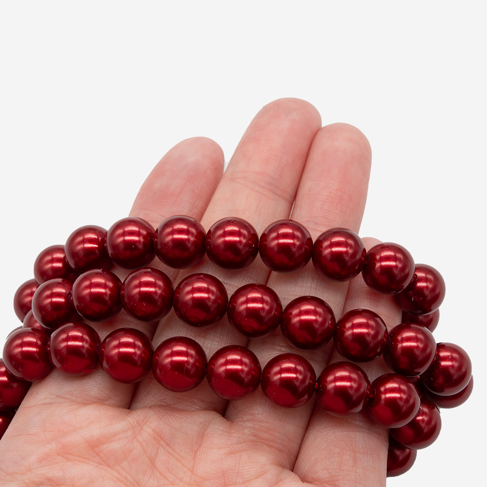 Хрустальный жемчуг, оттенок "Красный", шар 10мм, улучшенное покрытие