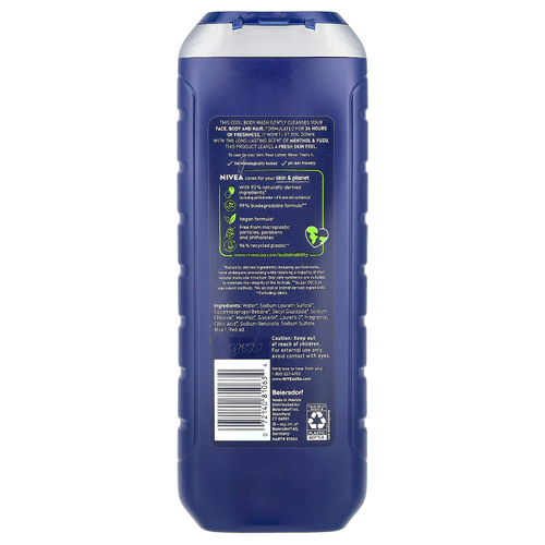 Nivea, Для мужчин, прохладный гель для душа 3 в 1, с ментолом и юдзу, 500 мл (16,9 жидк. Унции)