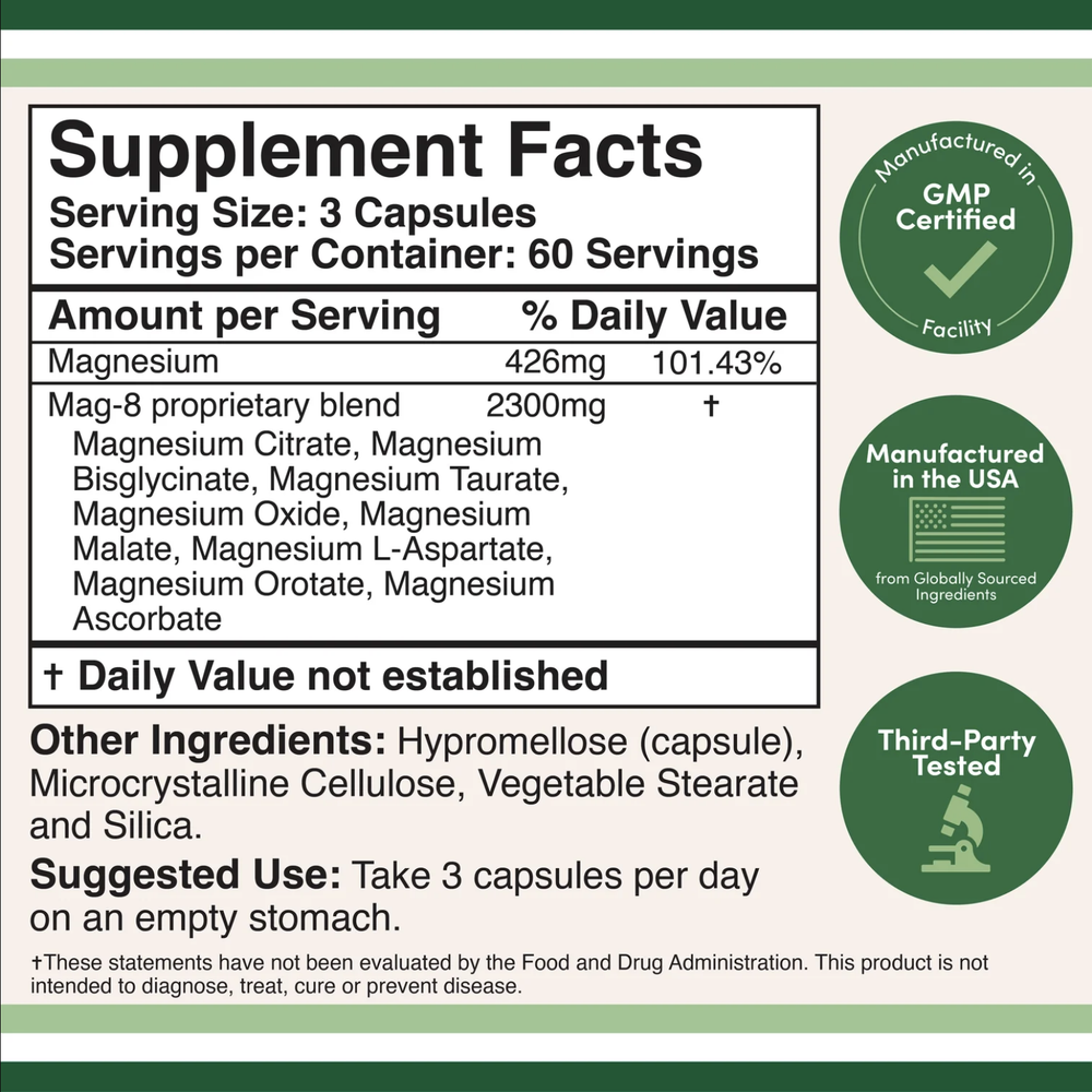 Double Wood Supplements - Magnesium Complex (Mag-8) - 180 x 436 mg capsules