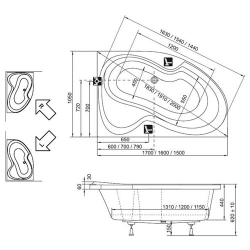 Ванна акриловая Ravak Rosa II 170x105 P C421000000 схема