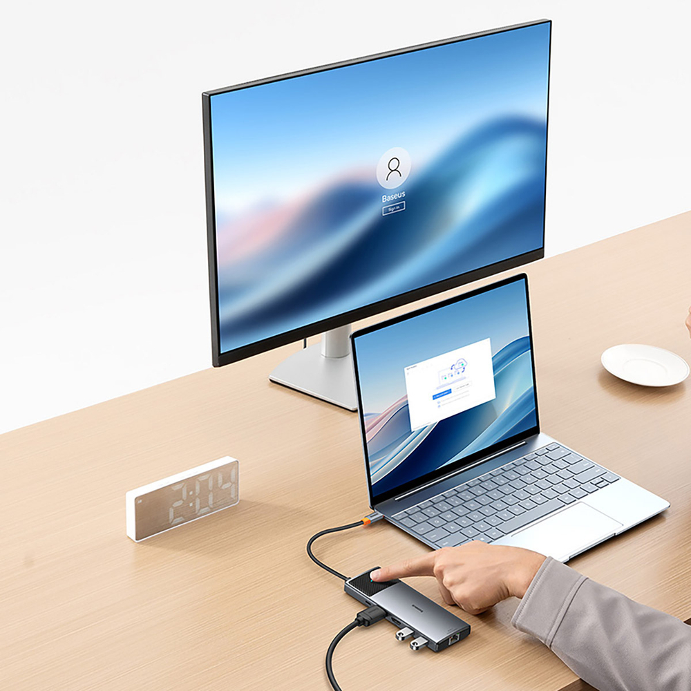 USB-C Хаб Baseus Metal Gleam II 10-in-1 (HDMI4K@120Hz + HDMI4K@60Hz + USB-A3.2(10Gbps) + USB-C3.2(10Gbps) + 2xUSB-A2.0 + RJ45 + SD + TF + USB-C-PD) - Space Grey