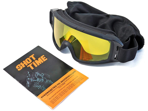 Маска стрелковая ShotTime Puma, защитная, чёрная, линза жёлтая