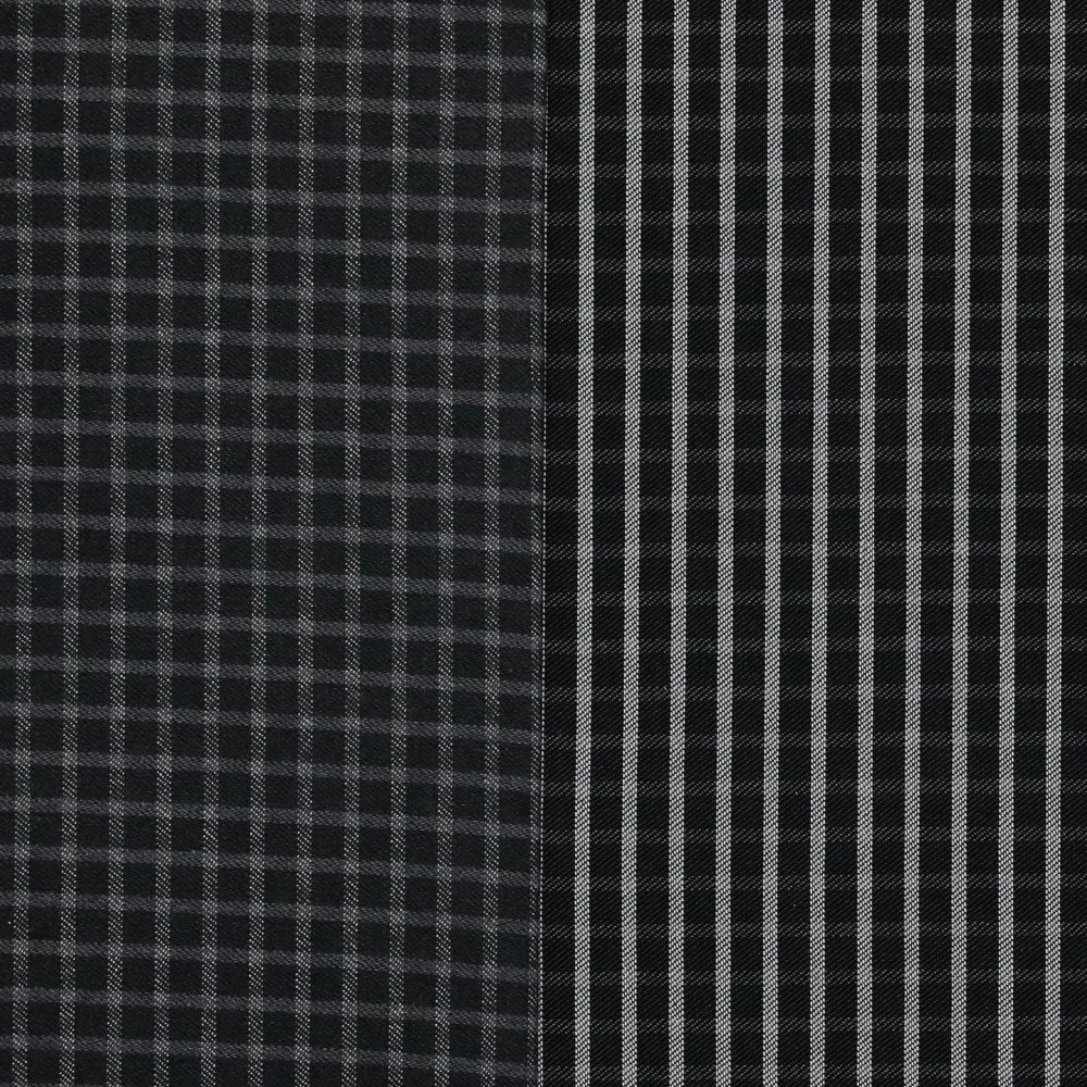 Хлопковая саржа в чёрно-белую полоску (253 г/м2)