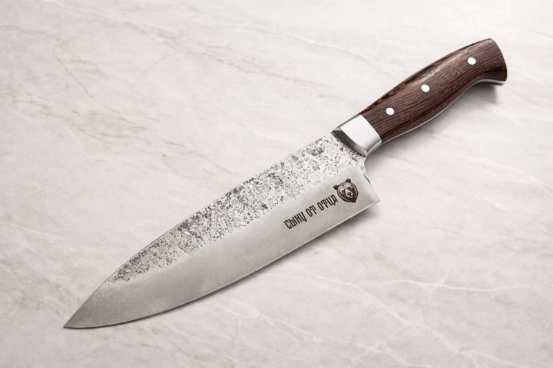 Кухонный шеф-нож "Сыну от отца" со следами ковки, сталь Х12МФ, рукоять венге