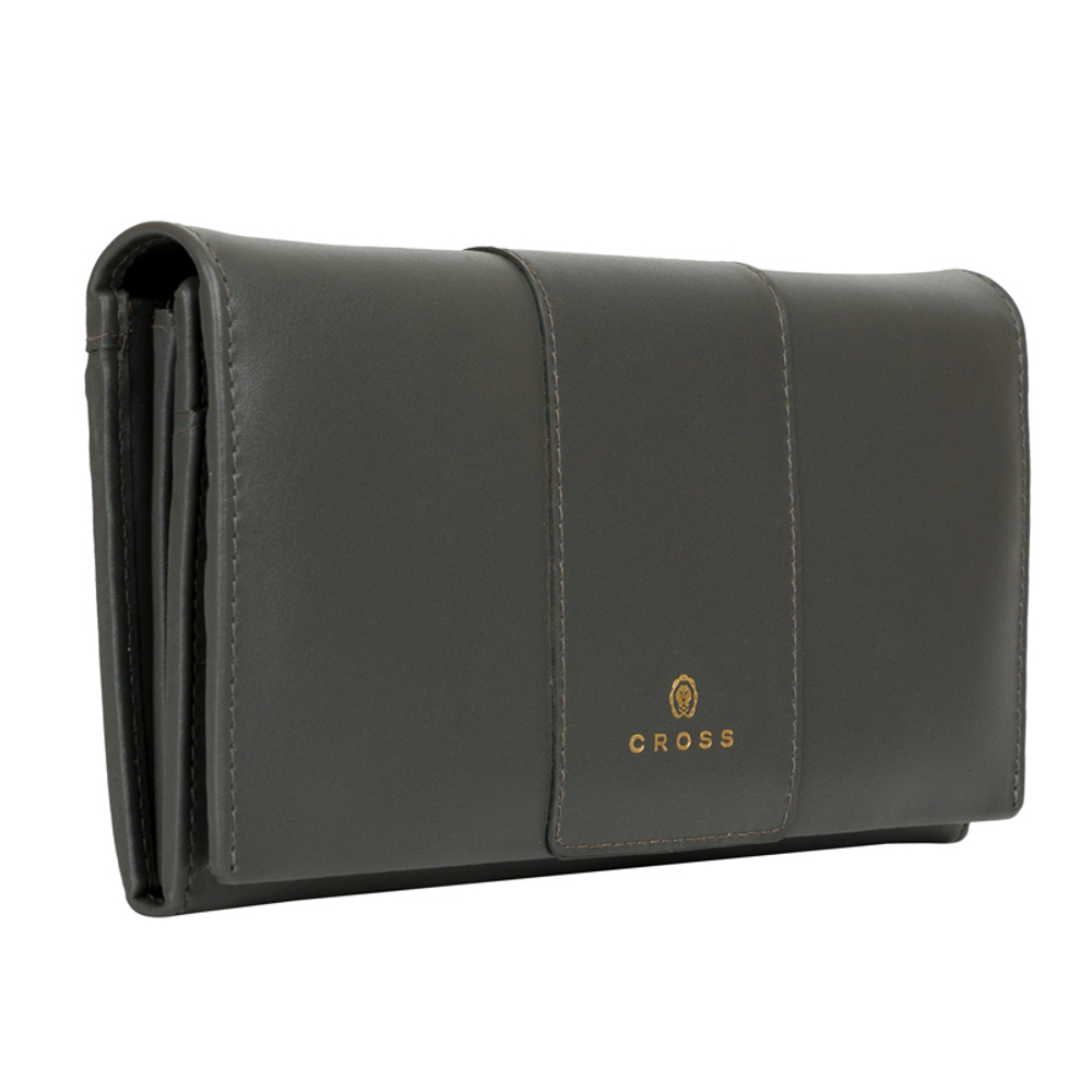 Отличный стильный американский большой тёмно-серый женский кошелёк клатч из натуральной кожи 20х11х2,5 см CROSS Kelly Wall Stone AC928288_1-18 в коробке