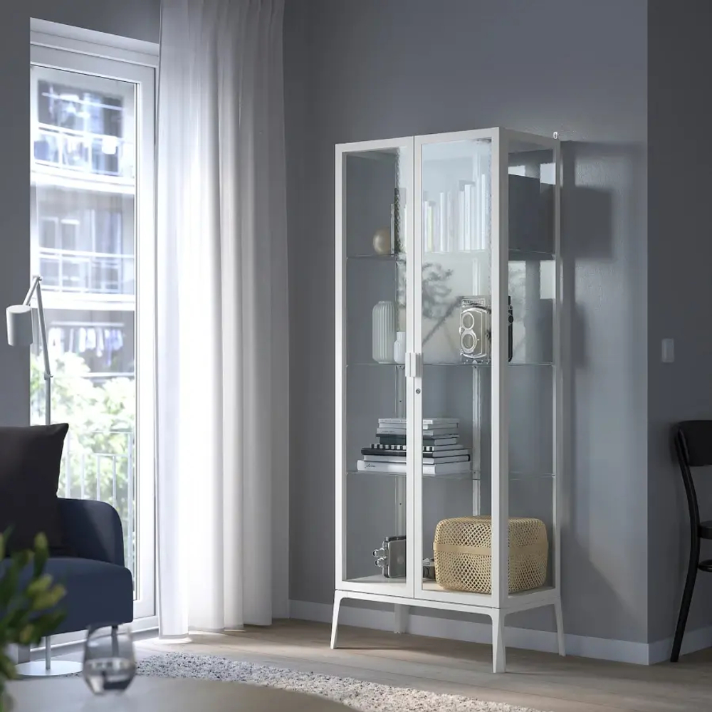 Шкаф состеклянными дверцами  - MILSBO IKEA/ МИЛСБО ИКЕА, 73x175х42 см, белый/прозрачный