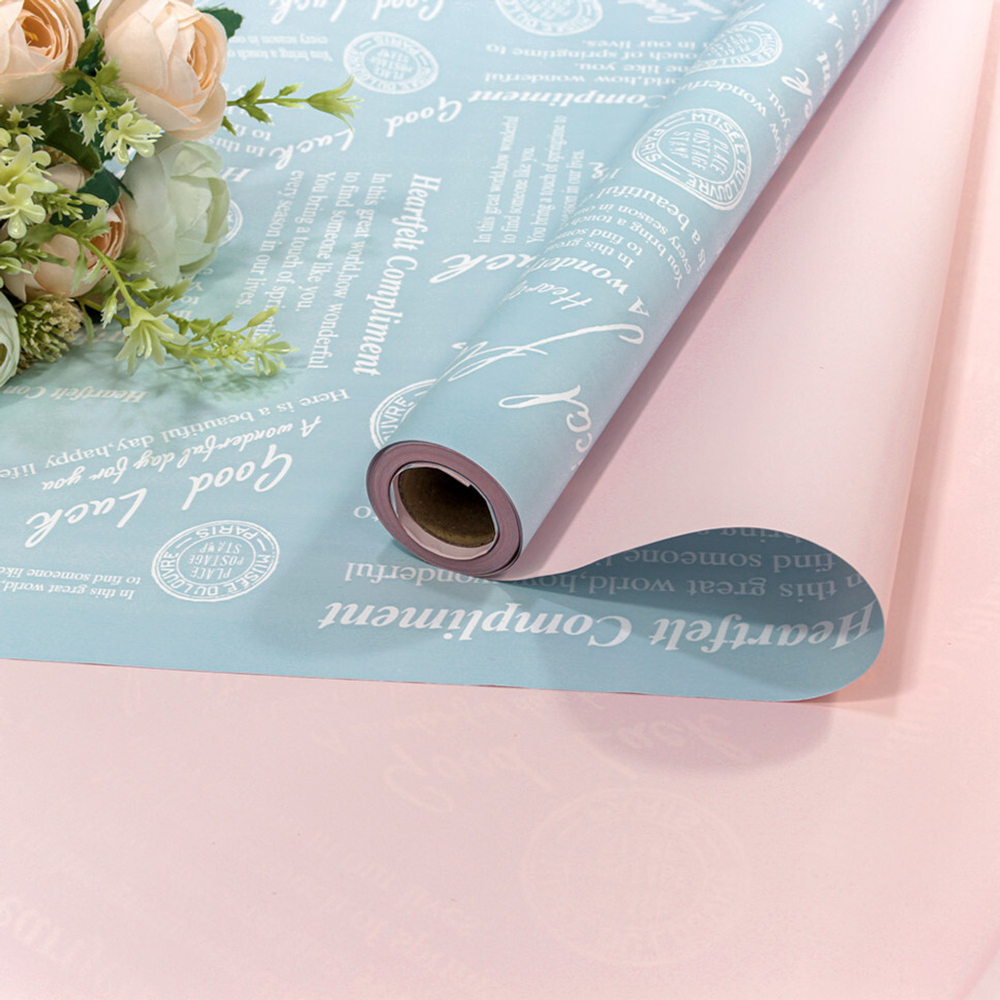 Пленка В рулоне 10 м х 58 см двухсторонняя с серебряным тиснением (Голубой, Розовый)