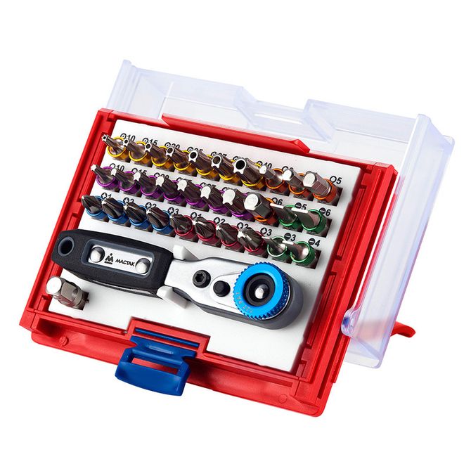 МАСТАК (058-10033C) Набор вставок (бит) 1/4", TORX, HEX, Pozidriv, Phillips, Slotted, 33 предмета