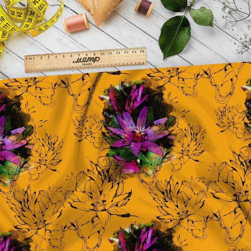 Ткань таффета фиолетовый цветок с тенью