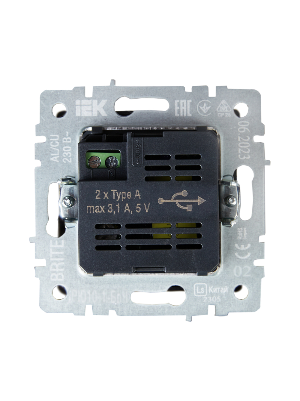 BRITE Розетка USB A+A 5В 3,1А РЮ10-1-БрЧ черный IEK