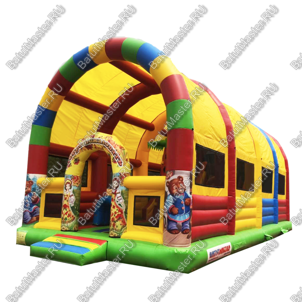 Надувной батут "Маша и медведь" с крышей 12*6*6 м