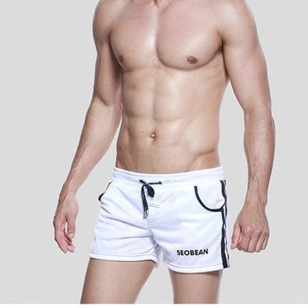 Мужские шорты белые в сетку Seobean Red Sport Shorts White 40506
